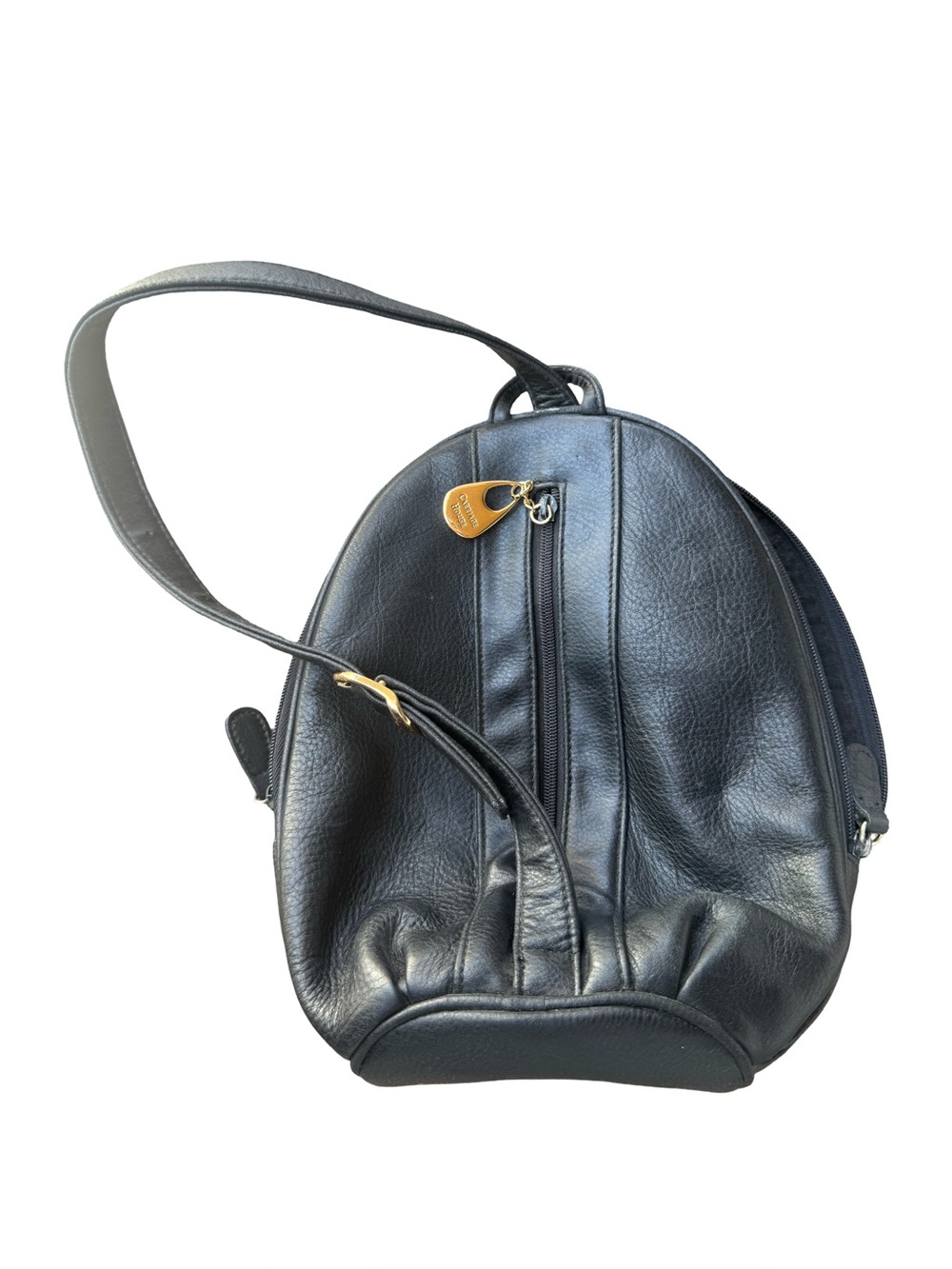 Vintage Carriage House Black Leather Shoulder Bag with Gold Hardware